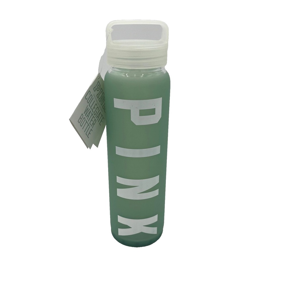 Victoria's Secret Pink Screw on Top Green Sleeve Glass Bottle Water 20 oz‎